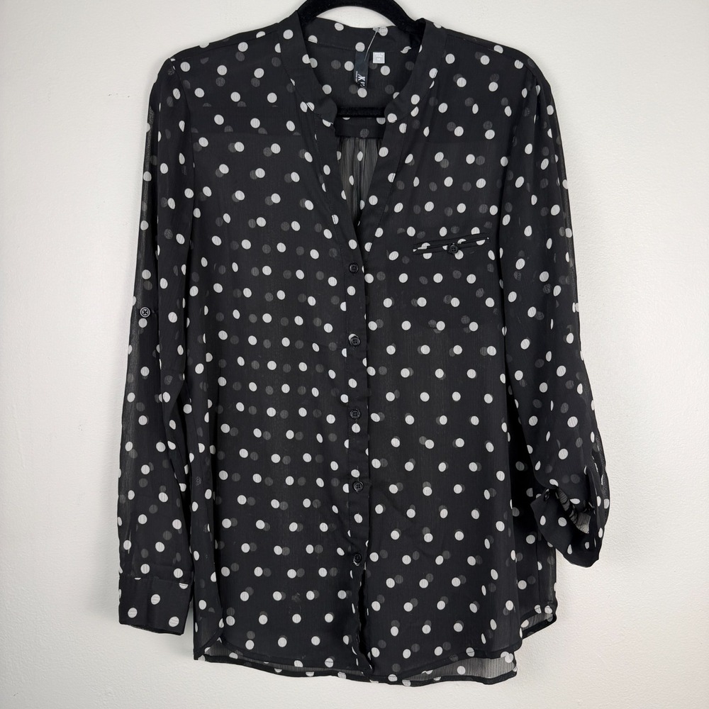KUT from the Kloth Blouse Women's Medium Black Polka Dot Chiffon Button Front - Picture 10 of 15